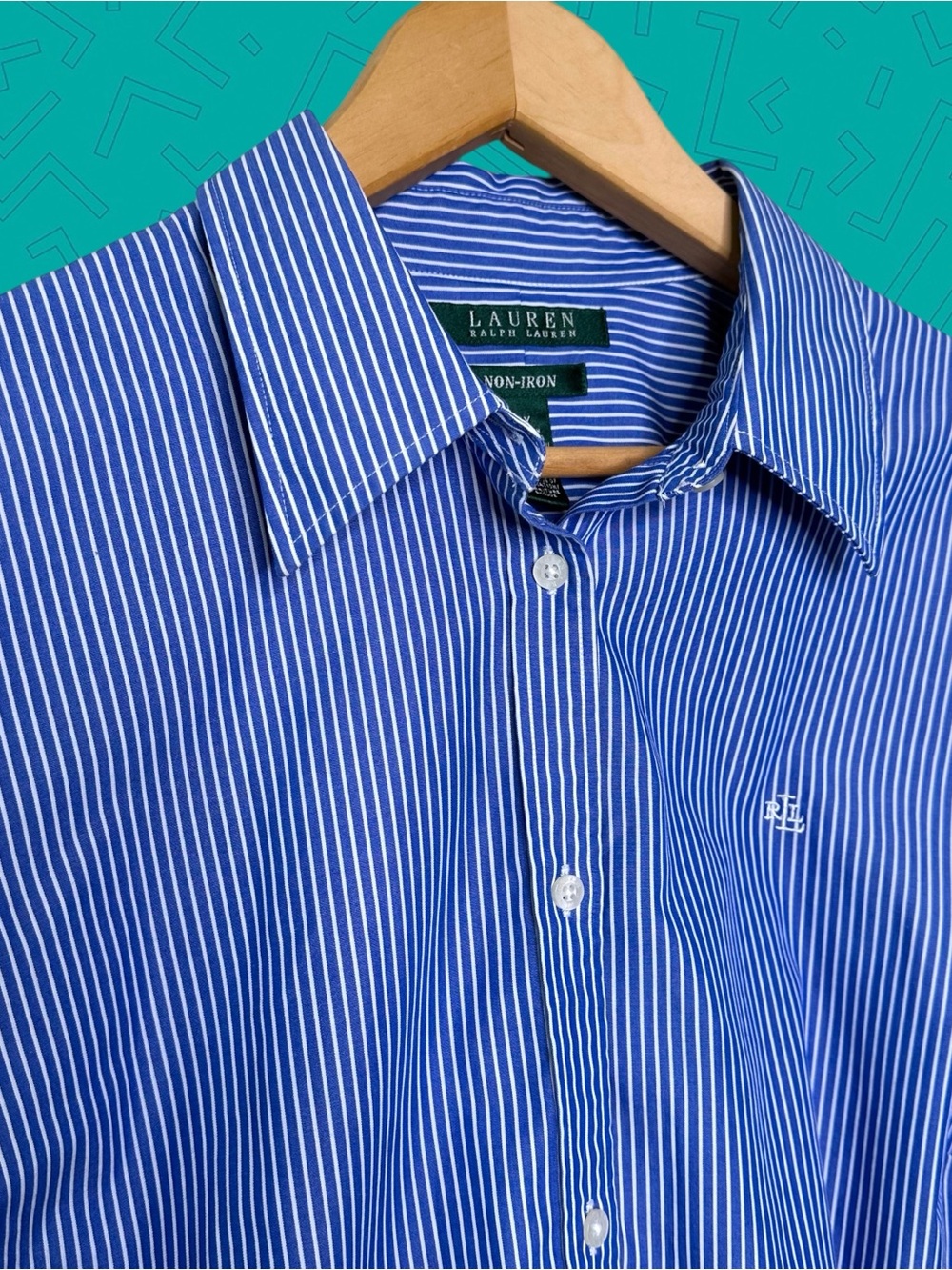 Lauren Ralph Lauren Blue and White Pinstripe Button Down Shirt